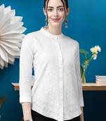 Hand embroidered white cotton lucknowi chikankari shirt