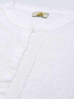 Hand embroidered white cotton lucknowi chikankari shirt 5