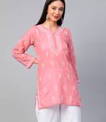 Hand embroidered peach cotton lucknowi chikankari short kurti/top