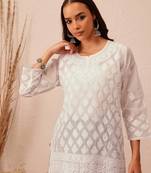 Hand embroidered white cotton lucknowi chikankari kurti