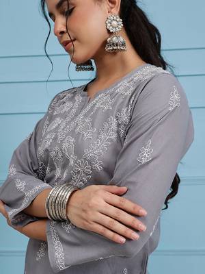 Hand embroidered grey cotton lucknowi chikankari short kurti/top 4