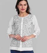 Hand embroidered white cotton lucknowi chikankari shirt