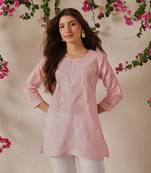 Hand embroidered pink cotton lucknowi chikankari kurti