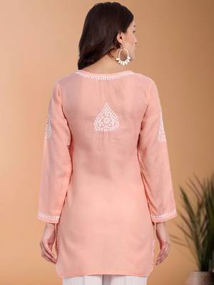 Hand embroidered peach cotton lucknowi chikankari short kurti/top 2