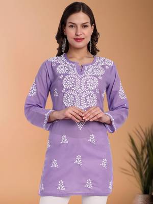 Hand embroidered purple cotton lucknowi chikankari short kurti/top 1
