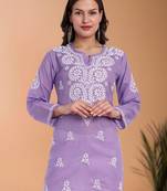 Hand embroidered purple cotton lucknowi chikankari short kurti/top