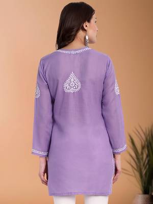 Hand embroidered purple cotton lucknowi chikankari short kurti/top 2