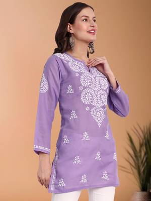 Hand embroidered purple cotton lucknowi chikankari short kurti/top 3