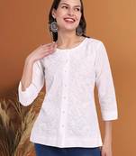 Hand embroidered white cotton lucknowi chikankari shirt