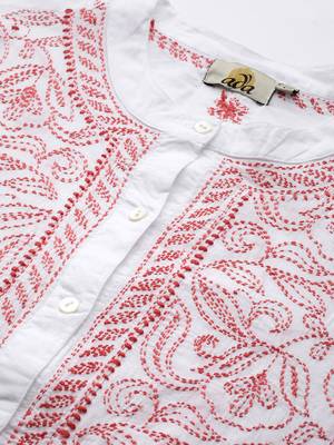 Hand embroidered white cotton lucknowi chikankari shirt 5
