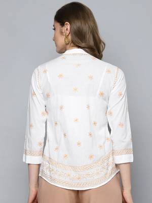 Hand embroidered white cotton lucknowi chikankari shirt 2