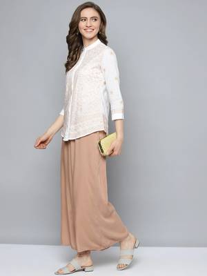 Hand embroidered white cotton lucknowi chikankari shirt 4