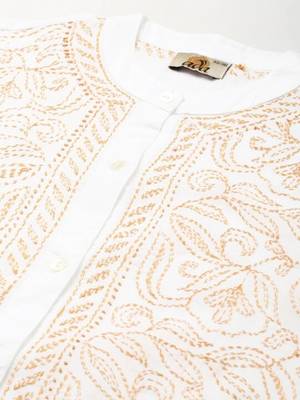 Hand embroidered white cotton lucknowi chikankari shirt 5