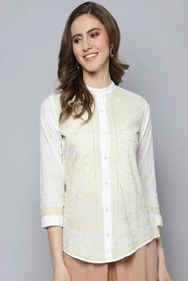 Hand embroidered white cotton lucknowi chikankari shirt 1