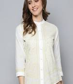 Hand embroidered white cotton lucknowi chikankari shirt