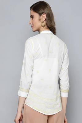 Hand embroidered white cotton lucknowi chikankari shirt 2