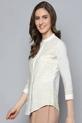 Hand embroidered white cotton lucknowi chikankari shirt 3