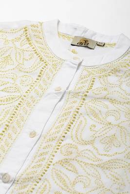 Hand embroidered white cotton lucknowi chikankari shirt 5
