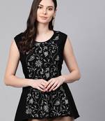 Hand embroidered black cotton lucknowi chikankari a-line short top