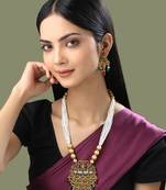 Mansiyaorange south indian peacock long chain pendant long necklace jewelry artificial imitation set for women