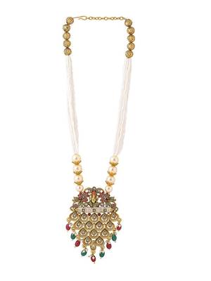 Mansiyaorange south indian peacock long chain pendant long necklace jewelry artificial imitation set for women 5