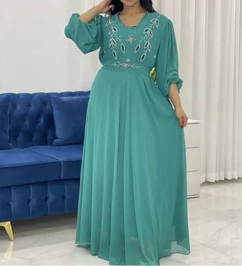 Royal Turquoise Georgette Handcrafted Zari Bedded work stitched Farasha Kaftan Party Wedding Dresses 2