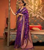 Floral Woven Design Zari Faux Silk Blend Saree With Blouse For Women