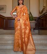 Orange Silk Pattu Organza silk bland thread & Zari weaving saree with Blouse