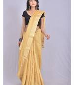 Handmade bhagalpuri tissue linen saree in golden shade with blouse piece