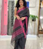Handmade bhagalpuri kota viscose saree with contrast border in black shade with blouse piece