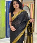 Handmade bhagalpuri kota viscose saree with contrast border in black shade with blouse piece