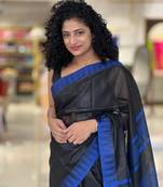 Handmade bhagalpuri kota visocse with contrast border in black shade with blouse piece