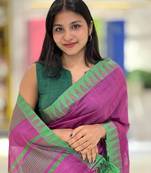 Handmade bhagalpuri kota viscose with contrast border in pink shade with blouse piece