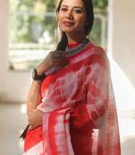 Handmade bhagalpuri linen saree with tie dye in white shade with blouse piece