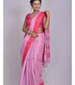 Handmade bhagalpuri tissue linen saree with contrast border in lavender shade with blouse piece