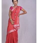 Handmade bhagalpuri linen saree with contrast border in red shade with blouse piece