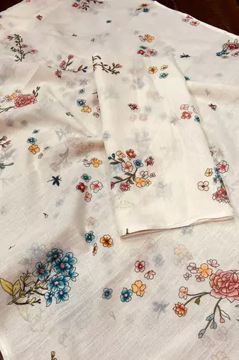 White Linen Cotton Print Saree
