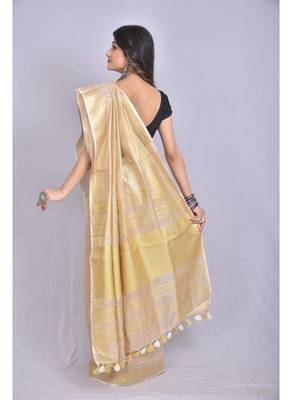 Handmade bhagalpuri tissue linen saree in beige shade with blouse piece 3