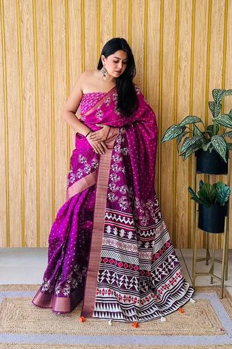 Purple Printed Handloom Saree
