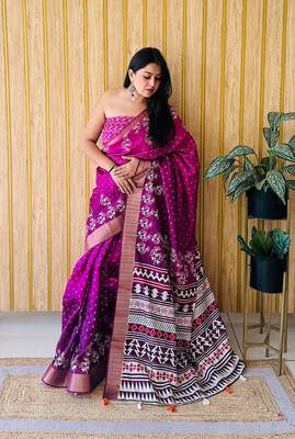 Purple Printed Handloom Saree 1