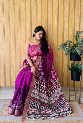 Purple Printed Handloom Saree 2