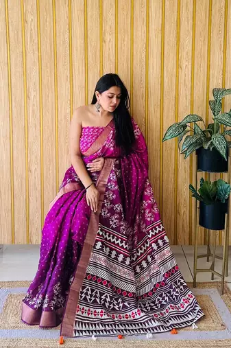 Purple Printed Handloom Saree