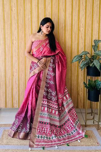 Pink Printed Handloom Sarees