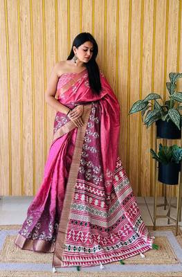 Pink Printed Handloom Sarees 1