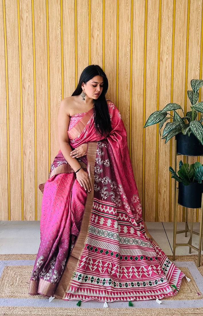 Pink Printed Handloom Sarees