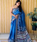 Blue Printed Handloom Saree