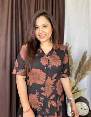 Jaipuri black floral cotton printed flair dress 3