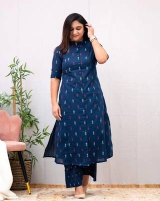 Jaipuri pure cotton blue a-line casual coord set 1