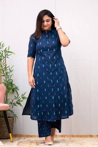 Jaipuri pure cotton blue a-line casual coord set
