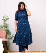 Jaipuri pure cotton blue a-line casual coord set